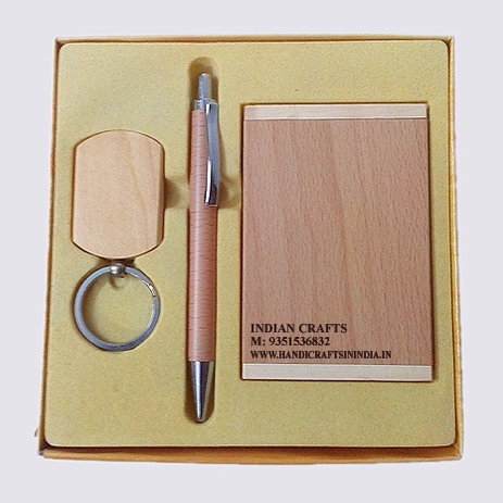 Buy Wood Gift Set With Card Case, Pen And Keychain Online